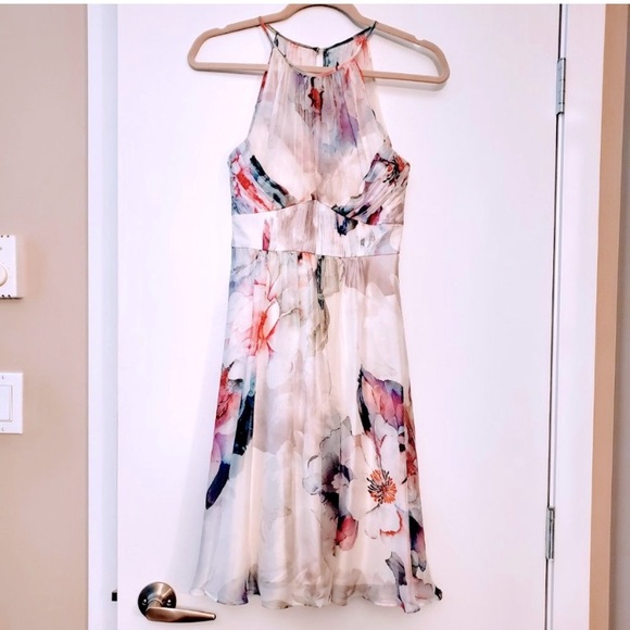 Ever New 100% Silk Watercolour Floral Halter Midi Dress - Picture 2 of 4